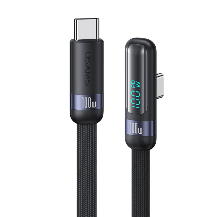 USAMS US-SJ653 PD 100W USB-C/Type-C to USB-C/Type-C Aluminum Alloy Digital Display Fast Charging Elbow Data Cable, Length: 1.2m(Black) - USB-C & Type-C Cable by USAMS | Online Shopping UK | buy2fix