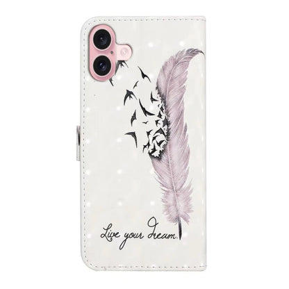 For iPhone 16 Plus Oil Embossed 3D Drawing Leather Phone Case(Feather) - iPhone 16 Plus Cases by buy2fix | Online Shopping UK | buy2fix