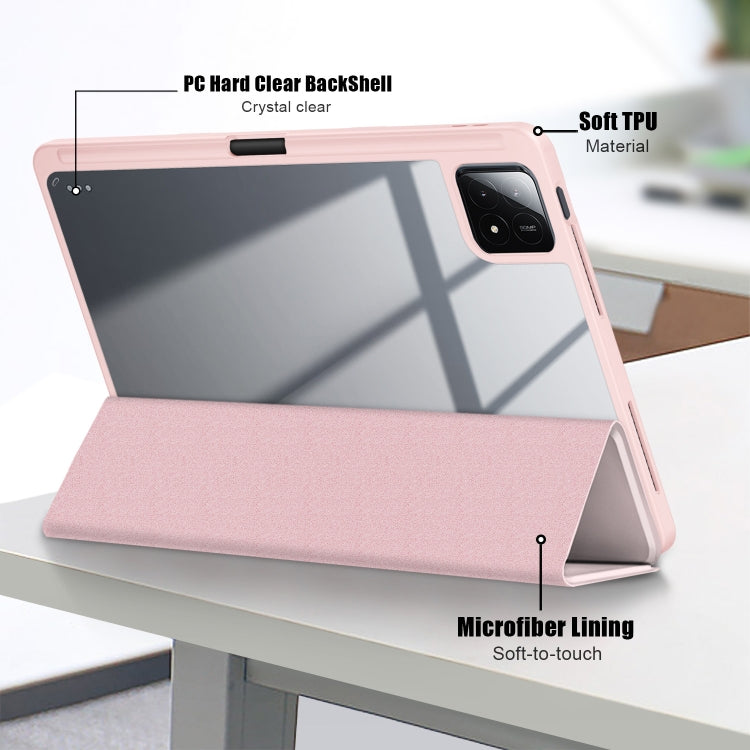 For Xiaomi Pad 6S Pro 12.4 Acrylic 3-Fold Solid Color Smart Leather Tablet Case(Pink) - More Tablet Cases by buy2fix | Online Shopping UK | buy2fix