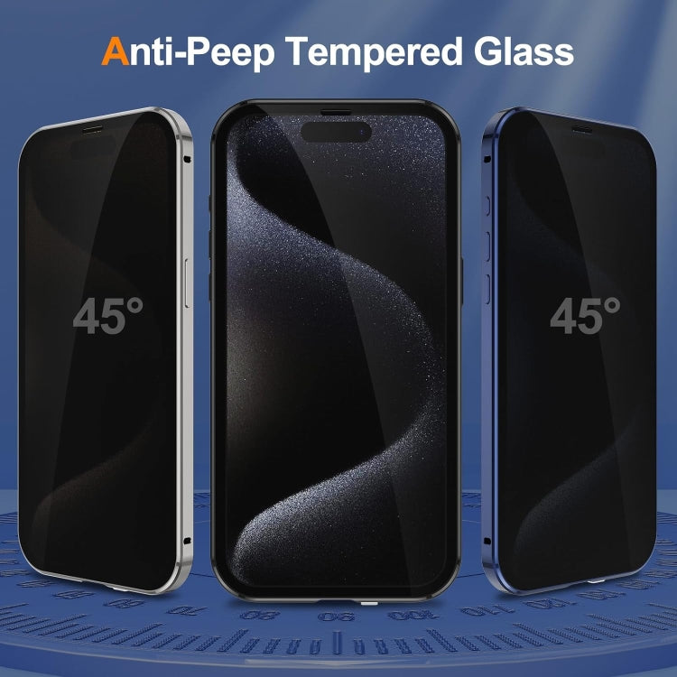 For iPhone 15 Pro Max Anti-peeping Magnetic Double-sided Tempered Glass Phone Case(Grey) - iPhone 15 Pro Max Cases by buy2fix | Online Shopping UK | buy2fix