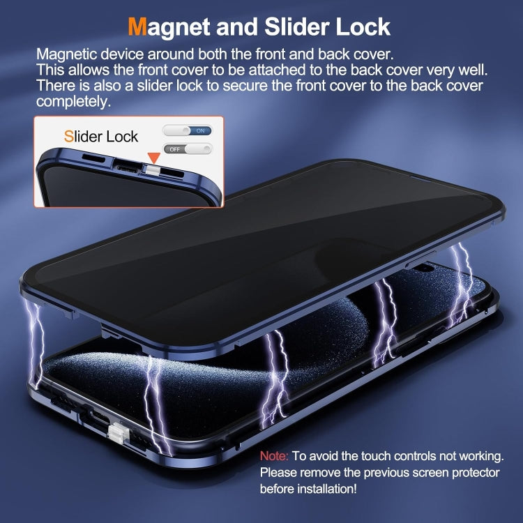 For iPhone 16 Plus Anti-peeping Magnetic Double-sided Tempered Glass Phone Case(Silver) - iPhone 16 Plus Cases by buy2fix | Online Shopping UK | buy2fix