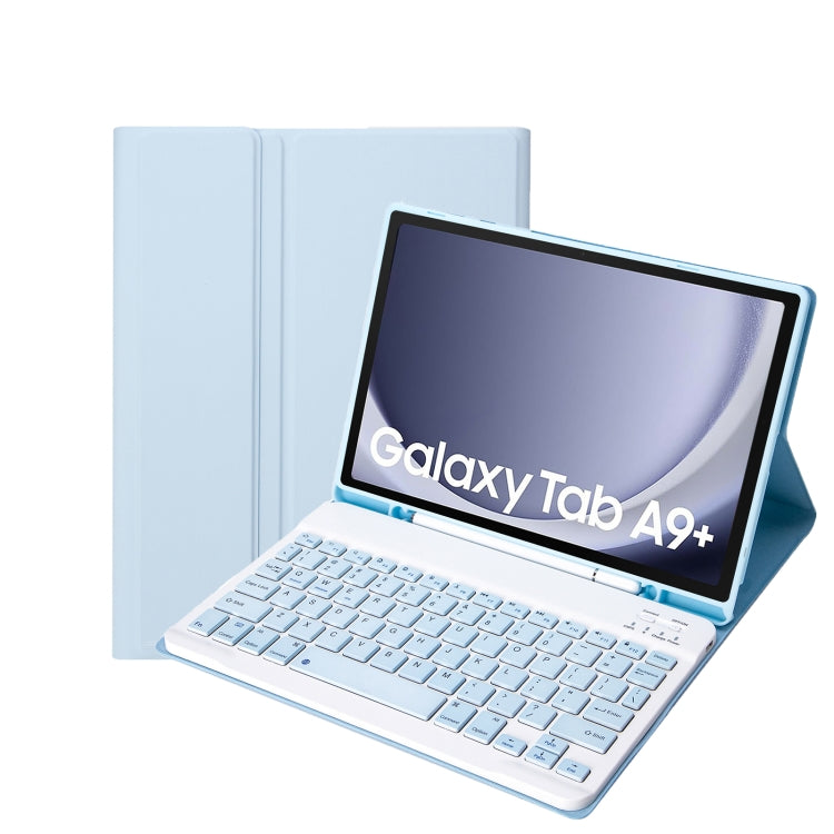 For Samsung Galaxy Tab A9+ X210/X215/X215 A09B Candy Color TPU Bluetooth Keyboard Leather Tablet Case with Pen Holder(Ice Blue) - Samsung Keyboard by buy2fix | Online Shopping UK | buy2fix