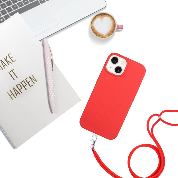 For iPhone 15 Plus Wheat MagSafe Magnetic Straw Material + TPU Phone Case with Lanyard(Red) - iPhone 15 Plus Cases by buy2fix | Online Shopping UK | buy2fix