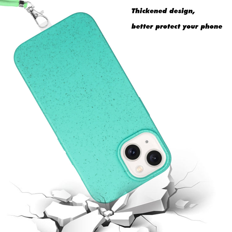 For iPhone 15 Wheat MagSafe Magnetic Straw Material + TPU Phone Case with Lanyard(Green) - iPhone 15 Cases by buy2fix | Online Shopping UK | buy2fix