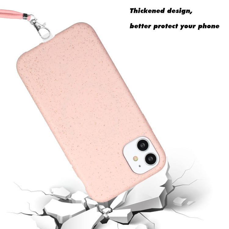 For iPhone 11 Wheat MagSafe Magnetic Straw Material + TPU Phone Case with Lanyard(Pink) - iPhone 11 Cases by buy2fix | Online Shopping UK | buy2fix