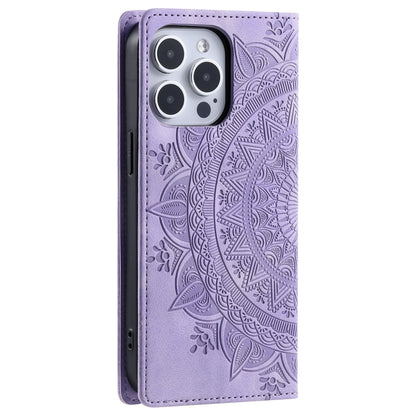 For iPhone 16 Pro Max Totem Embossed Magnetic Leather Phone Case(Purple) - iPhone 16 Pro Max Cases by buy2fix | Online Shopping UK | buy2fix