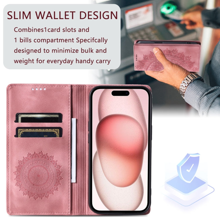 For iPhone 16 Totem Embossed Magnetic Leather Phone Case(Rose Gold) - iPhone 16 Cases by buy2fix | Online Shopping UK | buy2fix