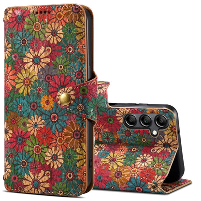 For Samsung Galaxy S24+ 5G Denior Flower Language Series Cork Fabric Oil Edge Leather Phone Case(Spring) - Galaxy S24+ 5G Cases by Denior | Online Shopping UK | buy2fix