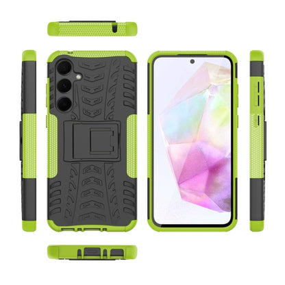 For Samsung Galaxy A35 5G Tire Texture TPU + PC Phone Case with Holder(Green) - Galaxy Phone Cases by buy2fix | Online Shopping UK | buy2fix