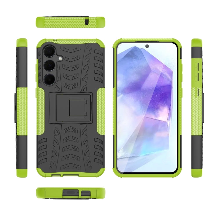 For Samsung Galaxy A55 Tire Texture TPU + PC Phone Case with Holder(Green) - Galaxy Phone Cases by buy2fix | Online Shopping UK | buy2fix