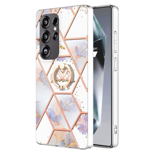 For Samsung Galaxy S25 Ultra 5G Electroplating Splicing Marble Flower Pattern TPU Shockproof Case with Rhinestone Ring Holder(Imperial Crown) - Galaxy S25 Ultra 5G Cases by buy2fix | Online Shopping UK | buy2fix