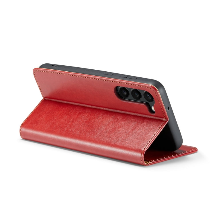 For Samsung Galaxy S24+ 5G Fierre Shann PU Genuine Leather Texture Phone Case(Red) - Galaxy S24+ 5G Cases by FIERRE SHANN | Online Shopping UK | buy2fix