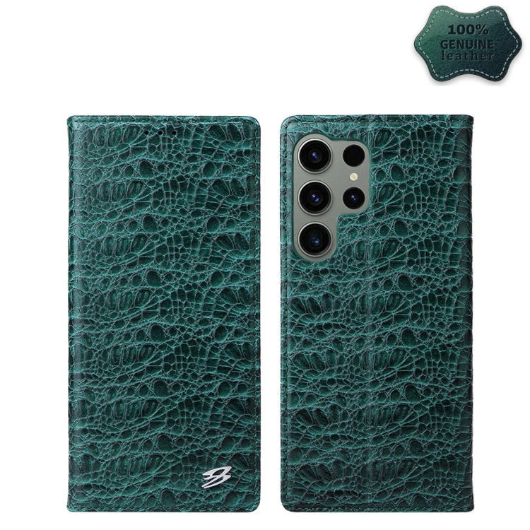 For Samsung Galaxy S24 Ultra 5G Fierre Shann Crocodile Texture Magnetic Genuine Leather Phone Case(Green) - Galaxy S24 Ultra 5G Cases by FIERRE SHANN | Online Shopping UK | buy2fix