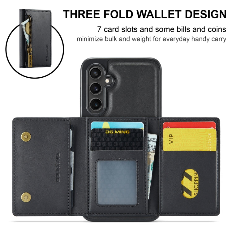 For Samsung Galaxy S24 FE 5G DG.MING M5 Series Zip RFID Multi Card Detachable Leather Phone Case(Black) - Galaxy S24 FE 5G Cases by DG.MING | Online Shopping UK | buy2fix