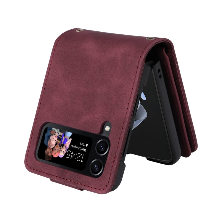 For Samsung Galaxy Z Flip4 Multifunctional Frosted Zipper Wallet Leather Phone Case(Wine Red) - Galaxy Z Flip4 5G Cases by buy2fix | Online Shopping UK | buy2fix