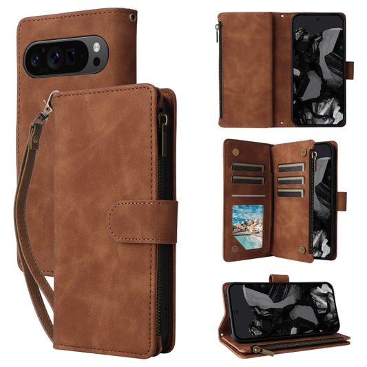 For Google Pixel 9 Pro Multifunctional Multi-Card Wallet Phone Leather Case(Brown) - Google Cases by buy2fix | Online Shopping UK | buy2fix