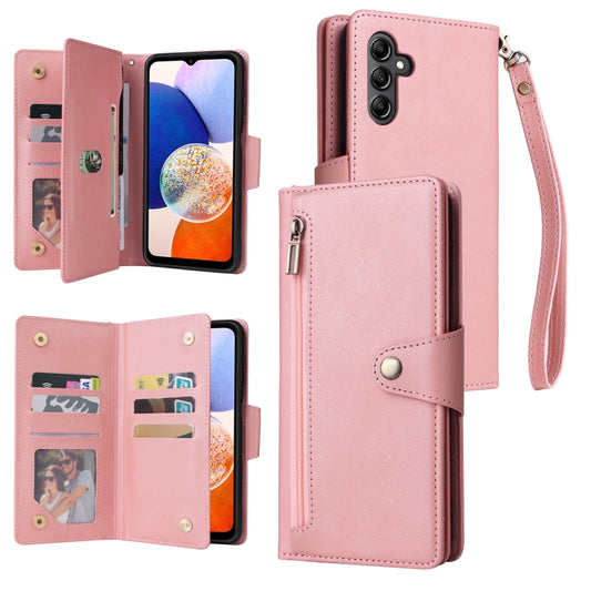 For Samsung Galaxy A15 5G Rivet Buckle 9 Cards 3-Fold Wallet Leather Phone Case(Rose Gold) - Galaxy Phone Cases by buy2fix | Online Shopping UK | buy2fix