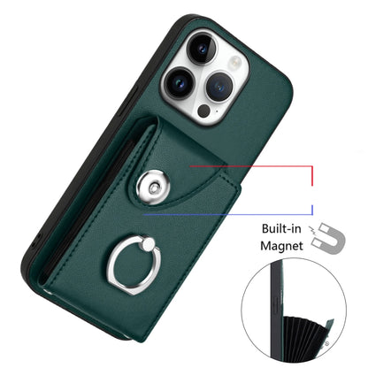 For iPhone 16 Pro Organ Card Bag Ring Holder Phone Case(Green) - iPhone 16 Pro Cases by buy2fix | Online Shopping UK | buy2fix