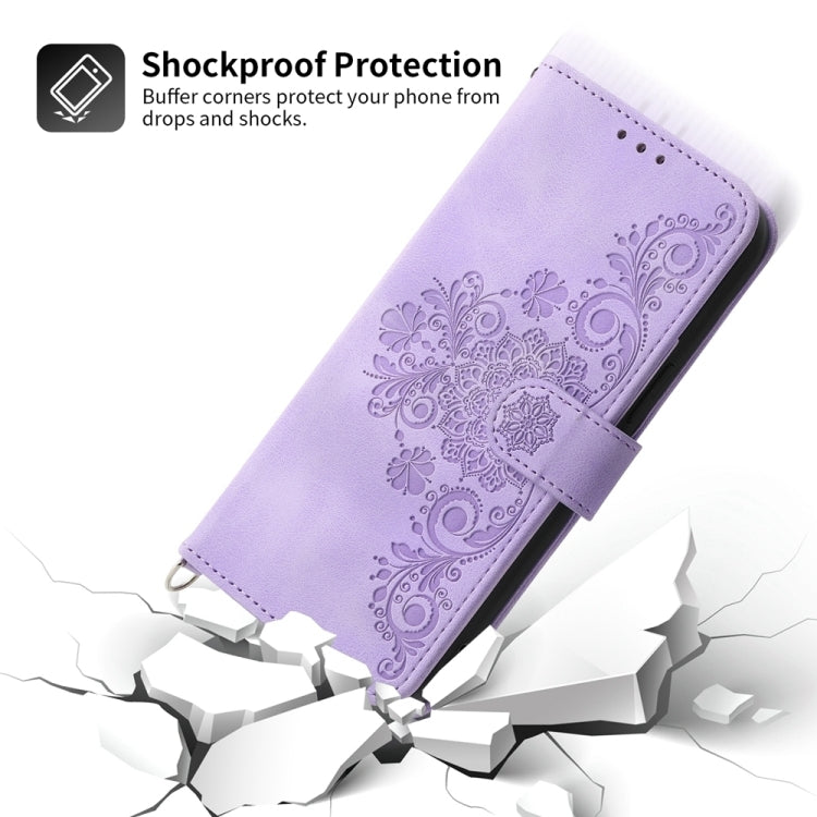 For Google Pixel 9 Skin-feel Flowers Embossed Wallet Leather Phone Case(Purple) - Google Cases by buy2fix | Online Shopping UK | buy2fix