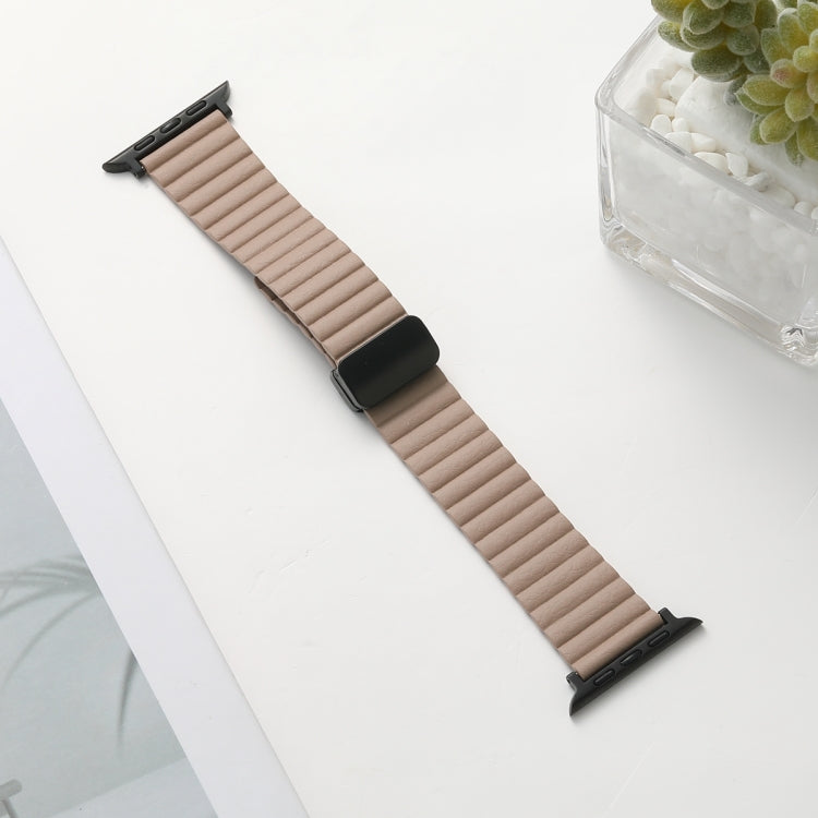 For Apple Watch SE 2022 44mm Water Ripple Magnetic Folding Buckle Watch Band, Style: Bold Version(Khaki) - Watch Bands by buy2fix | Online Shopping UK | buy2fix