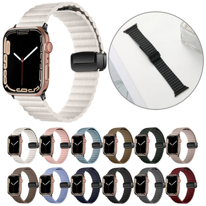 For Apple Watch SE 2022 44mm Water Ripple Magnetic Folding Buckle Watch Band, Style: Bold Version(Khaki) - Watch Bands by buy2fix | Online Shopping UK | buy2fix