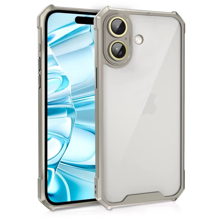 For iPhone 16 Plus Shockproof Acrylic Phone Case with Lens Glass Film(Grey) - iPhone 16 Plus Cases by buy2fix | Online Shopping UK | buy2fix