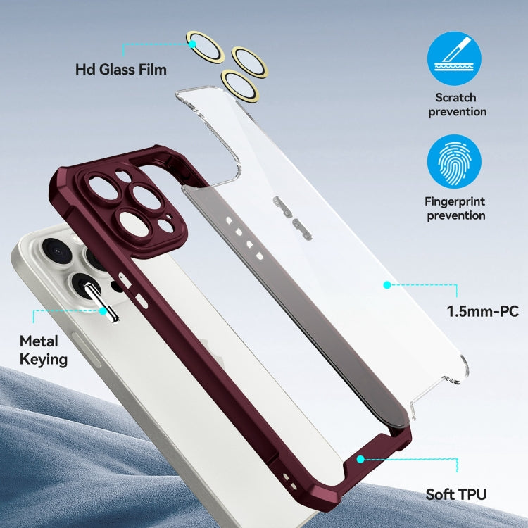 For iPhone 16 Pro Max Shockproof Acrylic Phone Case with Lens Glass Film(Wine Red) - iPhone 16 Pro Max Cases by buy2fix | Online Shopping UK | buy2fix