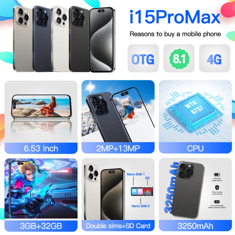 i15ProMax / U18, 3GB+32GB, 6.53 inch Face Identification Android 8.1 MTK6737 Quad Core, Network: 4G, OTG, Dual SIM(Blue) -  by buy2fix | Online Shopping UK | buy2fix