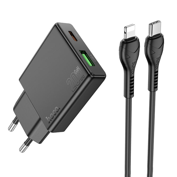 Hoco N38 Delgado PD20W + QC3.0 Dual Port Charger Set with Type-C to 8 Pin Cable, EU Plug(Black) - USB Charger by hoco | Online Shopping UK | buy2fix