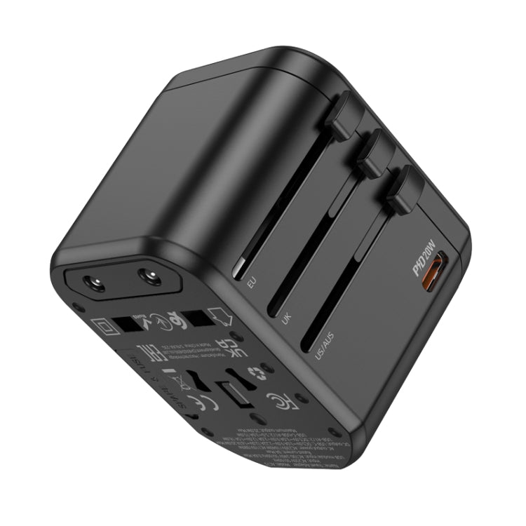 hoco AC15 Walker 3-port PD20W + 2USB Universal Conversion Charger(Black) - USB Charger by hoco | Online Shopping UK | buy2fix