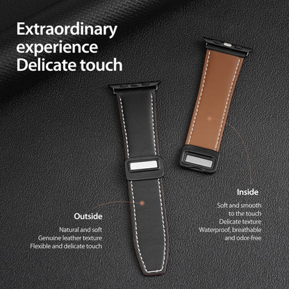 For Apple Watch SE 2023 40mm DUX DUCIS YA Series Magnetic Buckle Genuine Leather Watch Band(Black) - Watch Bands by DUX DUCIS | Online Shopping UK | buy2fix