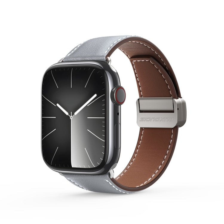 For Apple Watch SE 2023 40mm DUX DUCIS YA Series Magnetic Buckle Genuine Leather Watch Band(Grey) - Watch Bands by DUX DUCIS | Online Shopping UK | buy2fix