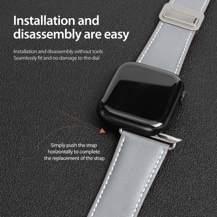 For Apple Watch SE 2023 40mm DUX DUCIS YA Series Magnetic Buckle Genuine Leather Watch Band(Grey) - Watch Bands by DUX DUCIS | Online Shopping UK | buy2fix