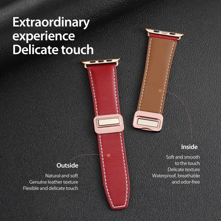 For Apple Watch SE 2023 40mm DUX DUCIS YA Series Magnetic Buckle Genuine Leather Watch Band(Red) - Watch Bands by DUX DUCIS | Online Shopping UK | buy2fix