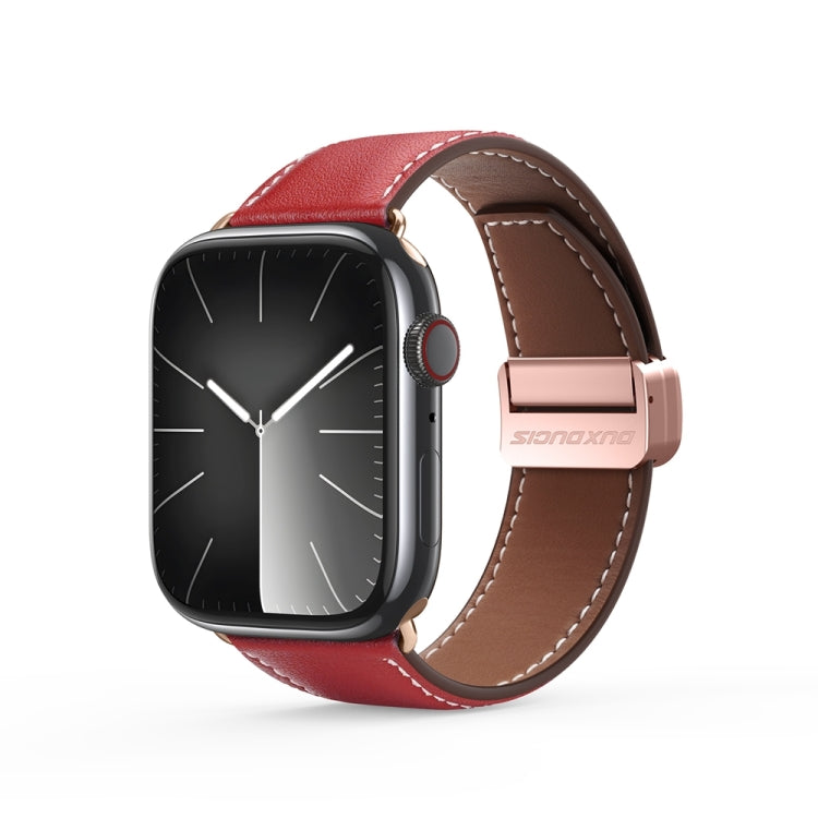 For Apple Watch Series 8 41mm DUX DUCIS YA Series Magnetic Buckle Genuine Leather Watch Band(Red) - Watch Bands by DUX DUCIS | Online Shopping UK | buy2fix