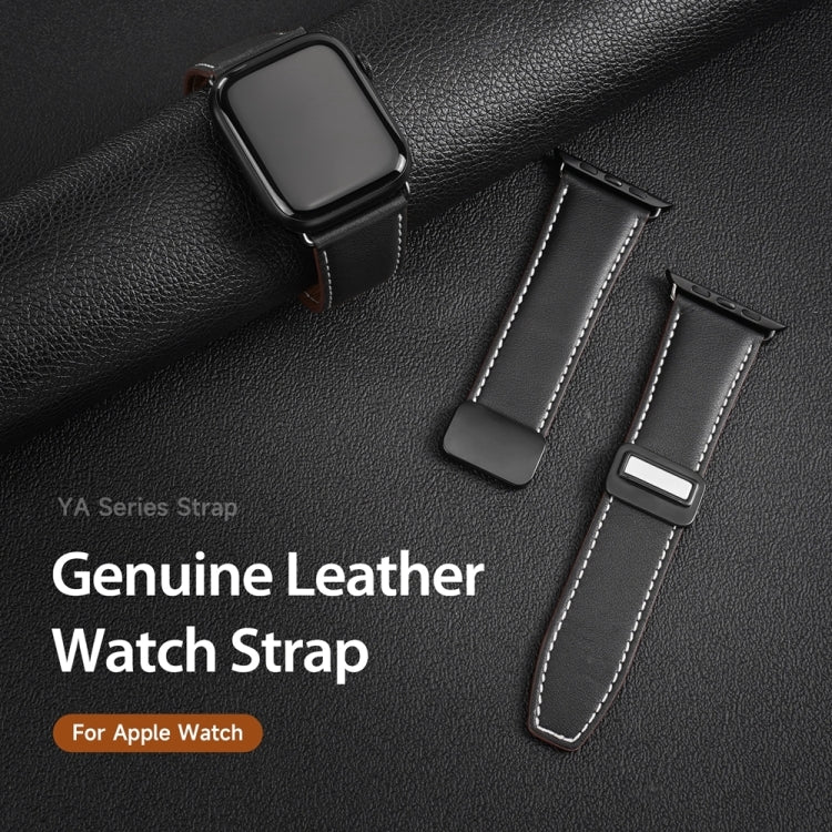 For Apple Watch Series 8 45mm DUX DUCIS YA Series Magnetic Buckle Genuine Leather Watch Band(Black) - Watch Bands by DUX DUCIS | Online Shopping UK | buy2fix