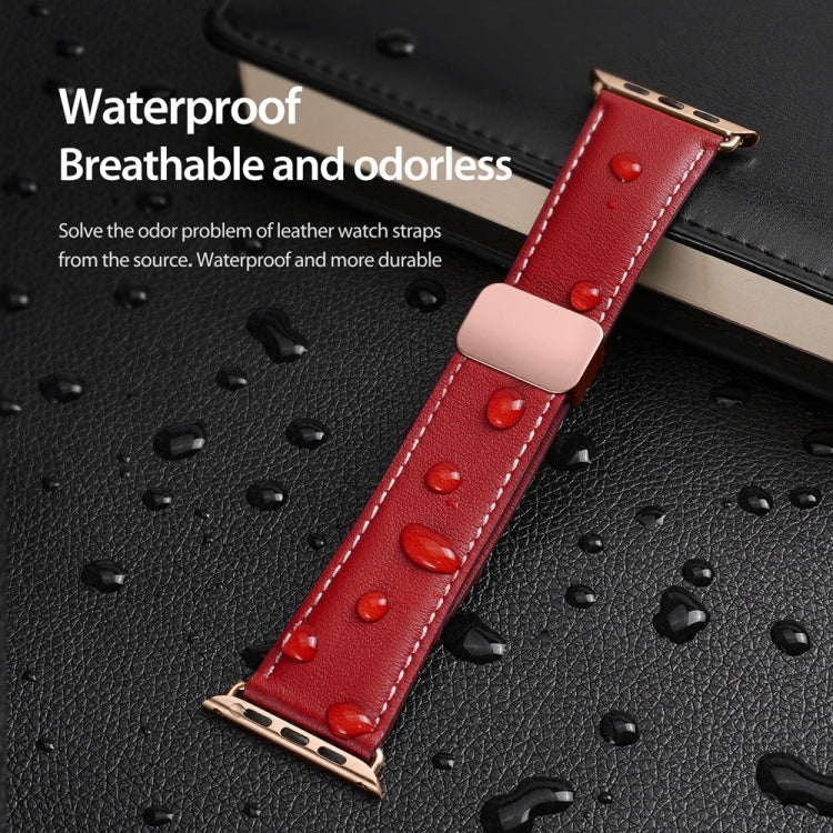 For Apple Watch SE 2022 40mm DUX DUCIS YA Series Magnetic Buckle Genuine Leather Watch Band(Red) - Watch Bands by DUX DUCIS | Online Shopping UK | buy2fix