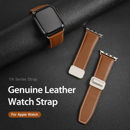 For Apple Watch SE 2022 44mm DUX DUCIS YA Series Magnetic Buckle Genuine Leather Watch Band(Brown) - Watch Bands by DUX DUCIS | Online Shopping UK | buy2fix