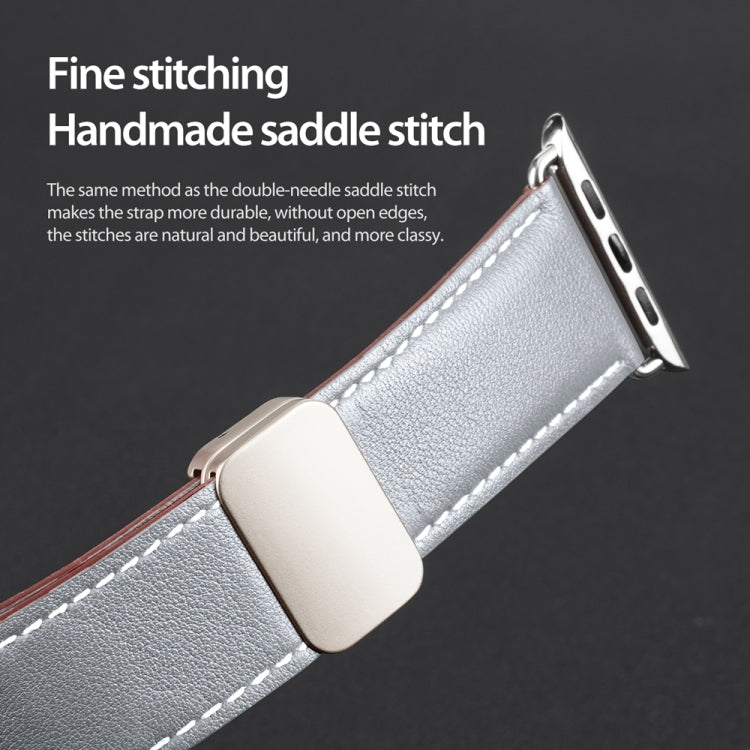 For Apple Watch SE 2022 44mm DUX DUCIS YA Series Magnetic Buckle Genuine Leather Watch Band(Grey) - Watch Bands by DUX DUCIS | Online Shopping UK | buy2fix