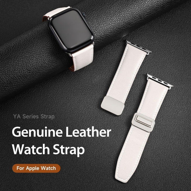 For Apple Watch SE 44mm DUX DUCIS YA Series Magnetic Buckle Genuine Leather Watch Band(White) - Watch Bands by DUX DUCIS | Online Shopping UK | buy2fix