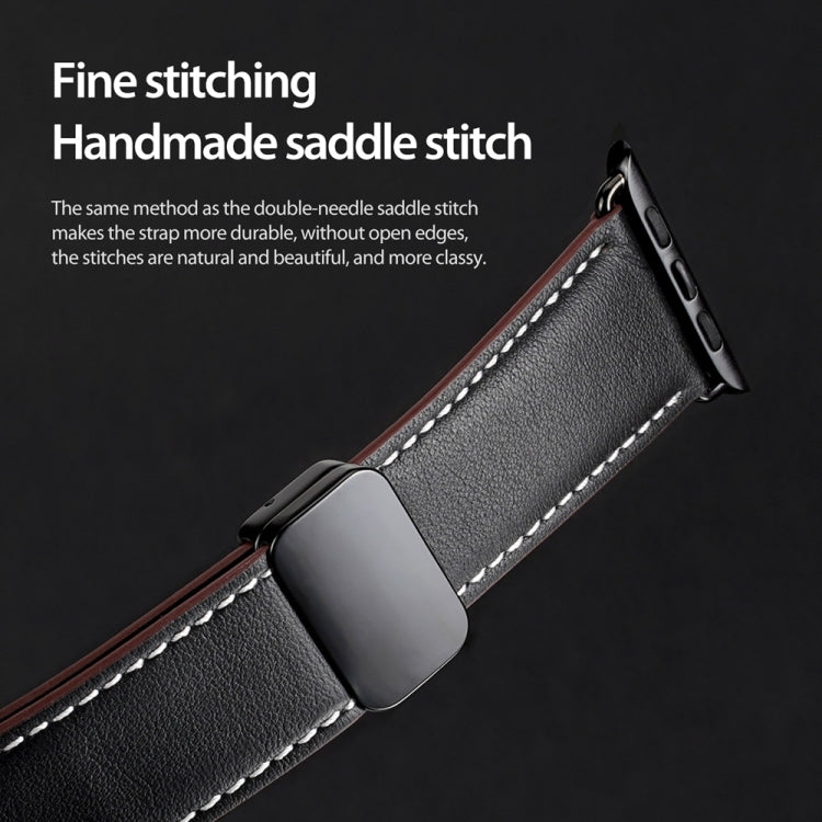 For Apple Watch 38mm DUX DUCIS YA Series Magnetic Buckle Genuine Leather Watch Band(Black) - Watch Bands by DUX DUCIS | Online Shopping UK | buy2fix