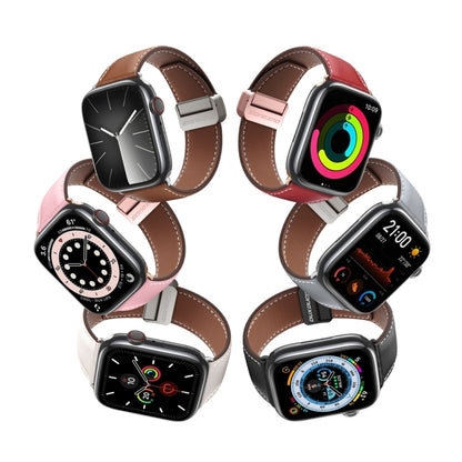 For Apple Watch Series 2 38mm DUX DUCIS YA Series Magnetic Buckle Genuine Leather Watch Band(Pink) - Watch Bands by DUX DUCIS | Online Shopping UK | buy2fix