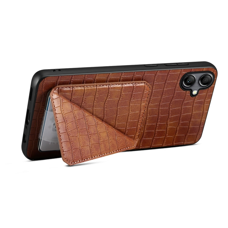 For Samsung Galaxy A13 5G Denior Imitation Crocodile Leather Back Phone Case with Holder(Brown) - Galaxy Phone Cases by Denior | Online Shopping UK | buy2fix