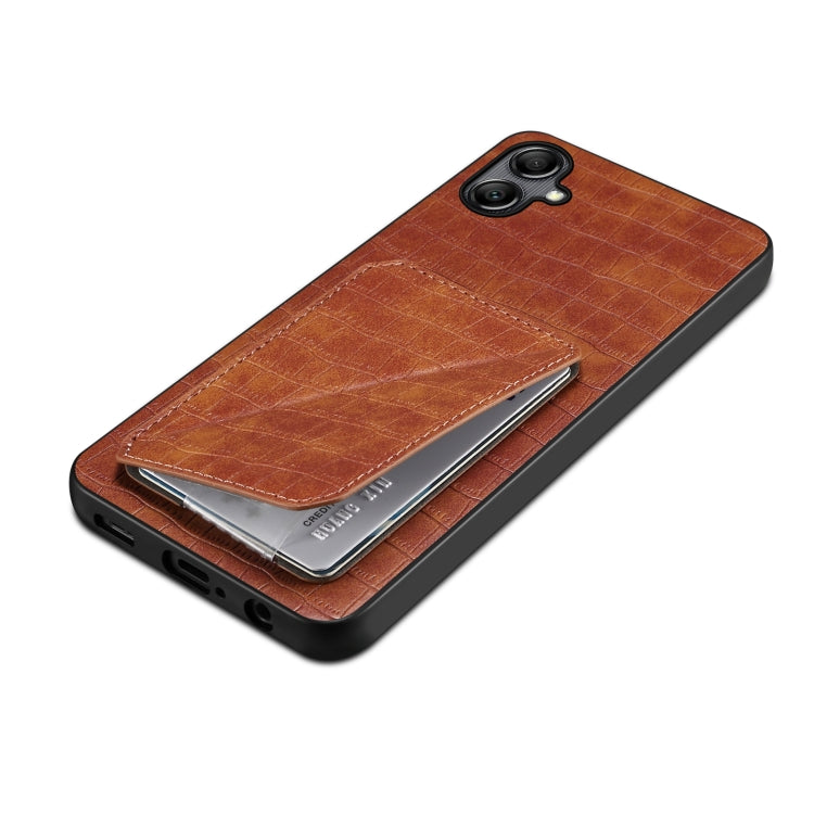 For Samsung Galaxy A22 5G Denior Imitation Crocodile Leather Back Phone Case with Holder(Brown) - Galaxy Phone Cases by Denior | Online Shopping UK | buy2fix