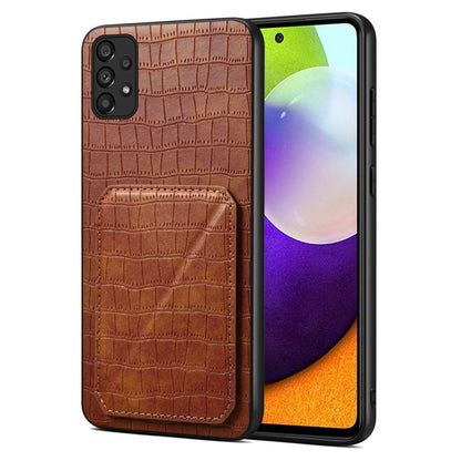 For Samsung Galaxy A52 4G / 5G Denior Imitation Crocodile Leather Back Phone Case with Holder(Brown) - Galaxy Phone Cases by Denior | Online Shopping UK | buy2fix