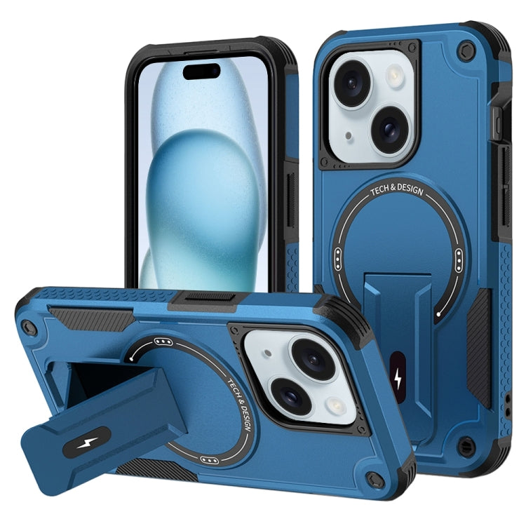 For iPhone 15 Plus MagSafe Holder Armor PC Hybrid TPU Phone Case(Dark Blue) - iPhone 15 Plus Cases by buy2fix | Online Shopping UK | buy2fix