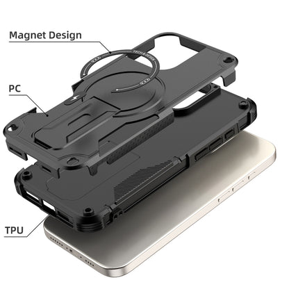 For iPhone 16 Pro Max Armor Magsafe Holder PC Hybrid TPU Phone Case(Black) - iPhone 16 Pro Max Cases by buy2fix | Online Shopping UK | buy2fix