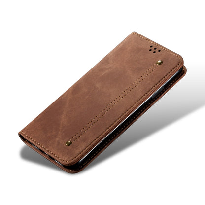 For OnePlus 13 Denim Texture Casual Style Horizontal Flip Leather Case(Brown) - OnePlus Cases by buy2fix | Online Shopping UK | buy2fix