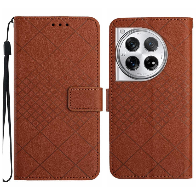 For OnePlus 12 5G Global Rhombic Grid Texture Leather Phone Case(Brown) - OnePlus Cases by buy2fix | Online Shopping UK | buy2fix