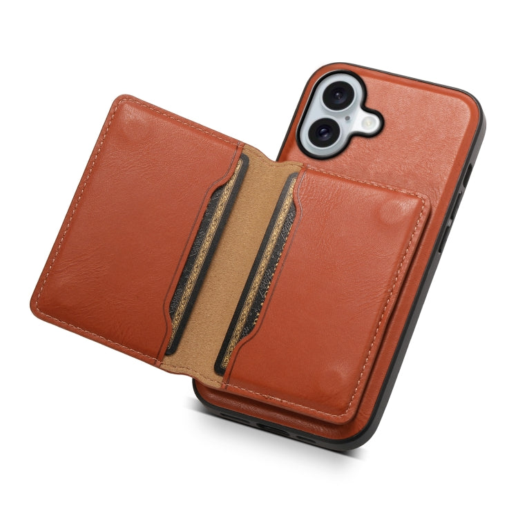 For iPhone 16 Plus Denior Cowhide Texture Leather MagSafe Detachable Wallet Phone Case(Brown) - iPhone 16 Plus Cases by Denior | Online Shopping UK | buy2fix